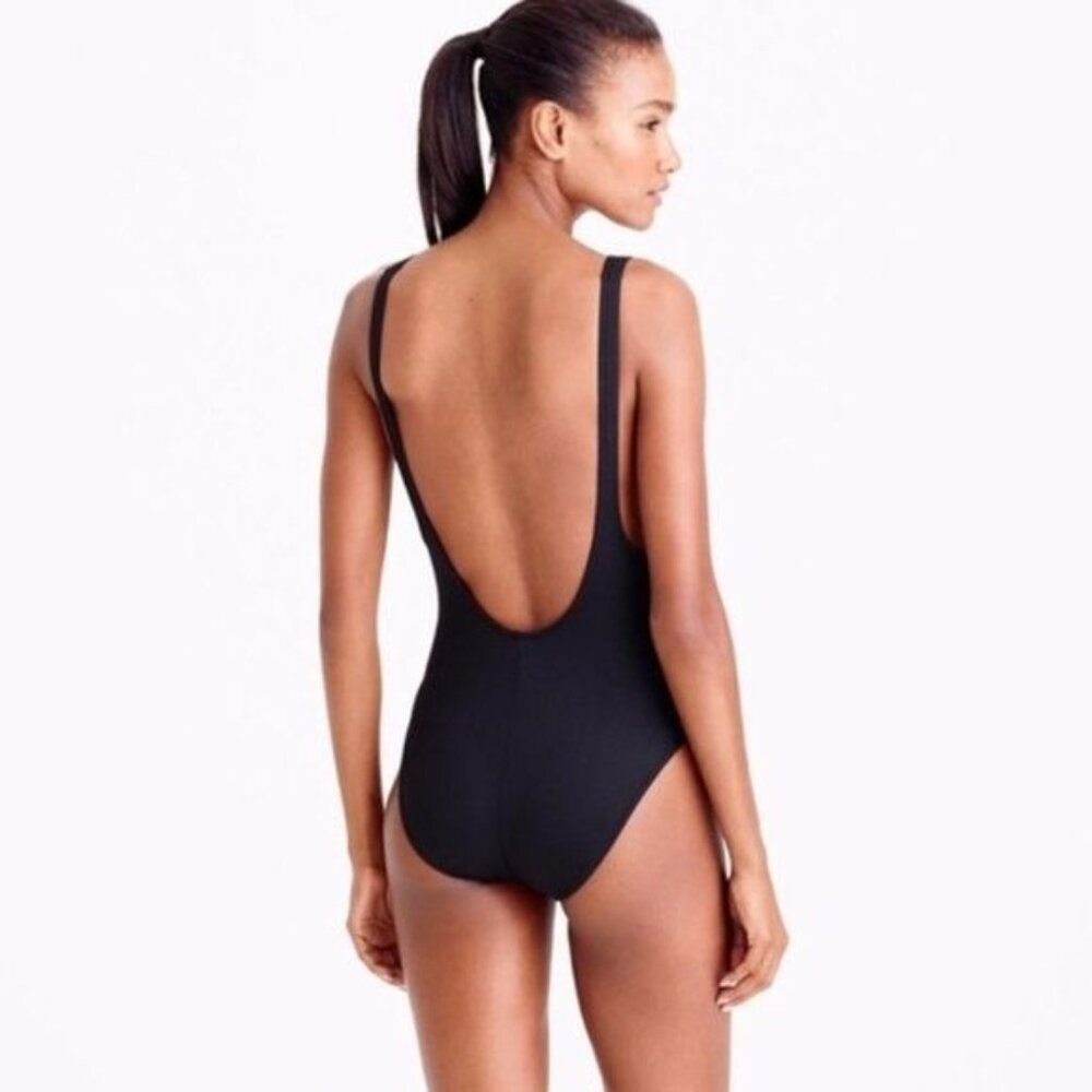 J. Crew Plunging Scoopback One Piece Swimsuit in Navy Size 14 NWT - Picture 5 of 8